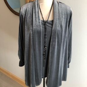 Susan Graver Grey Luxe Velvet Cardigan & Tank Set Size Large